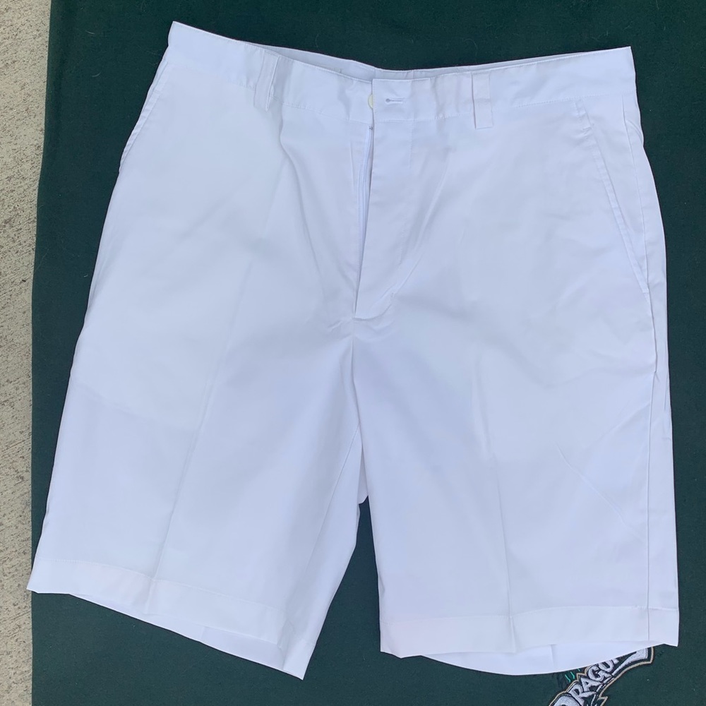 White performance golf shorts